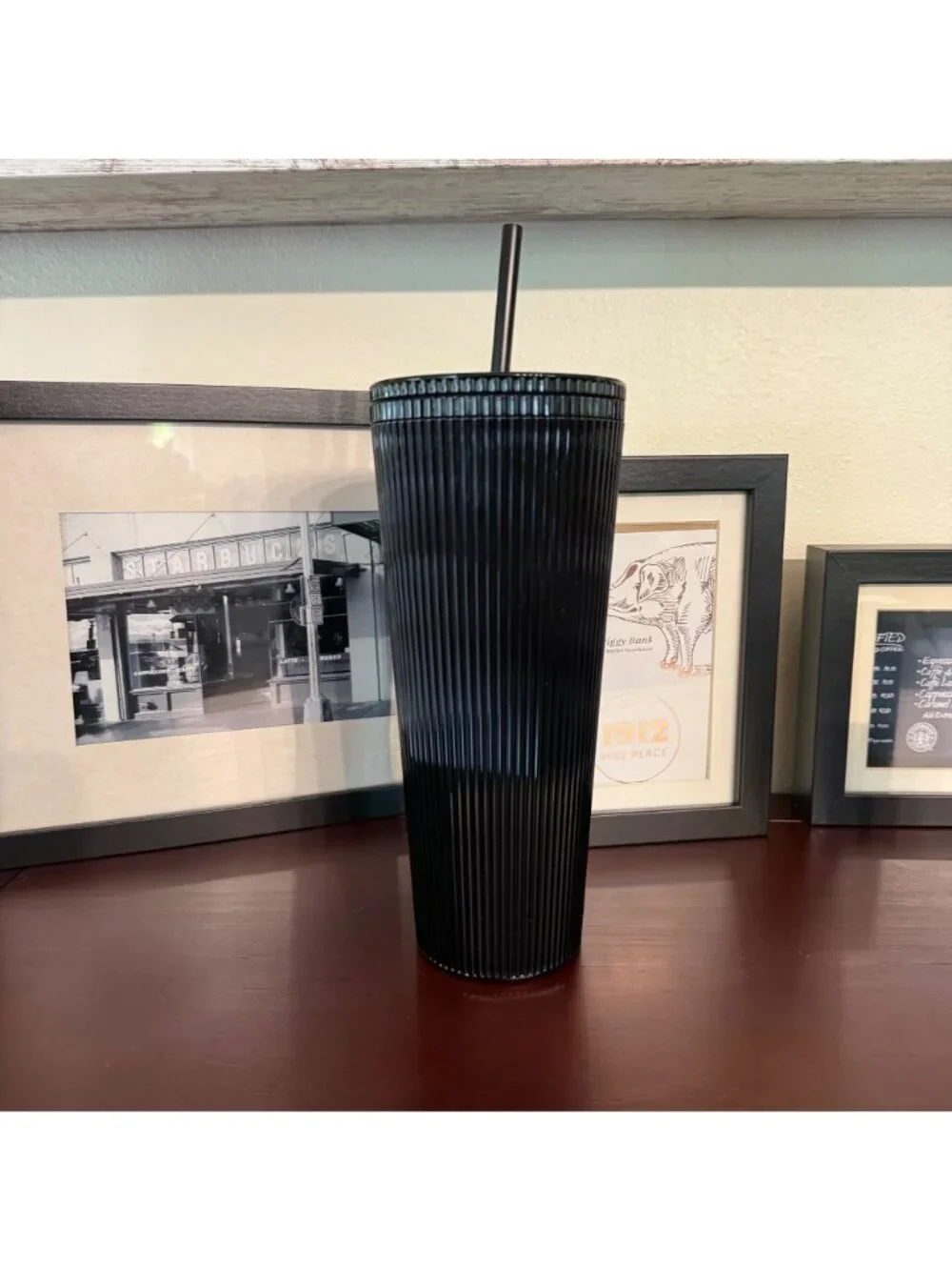 Starbucks Black Matte Textured Tumbler 24 Oz Cold Cup & Key Chain NEW